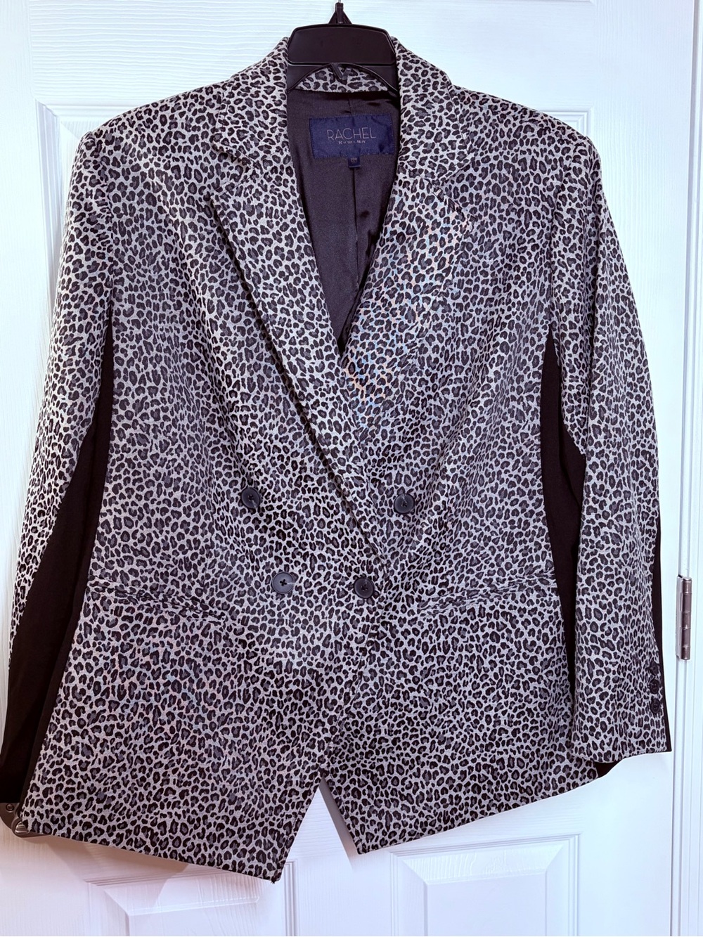 RACHEL Rachel Roy Leopard Print Double-Breasted Blazer - Black & Gray